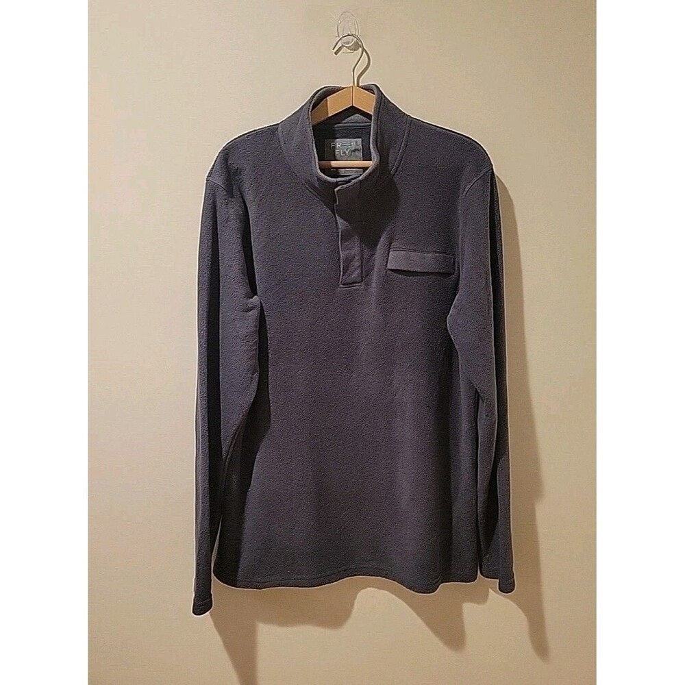 Free Fly Sweatshirt Mens XL Gray Bamboo Fleece Snap Front Collar Pullover Top